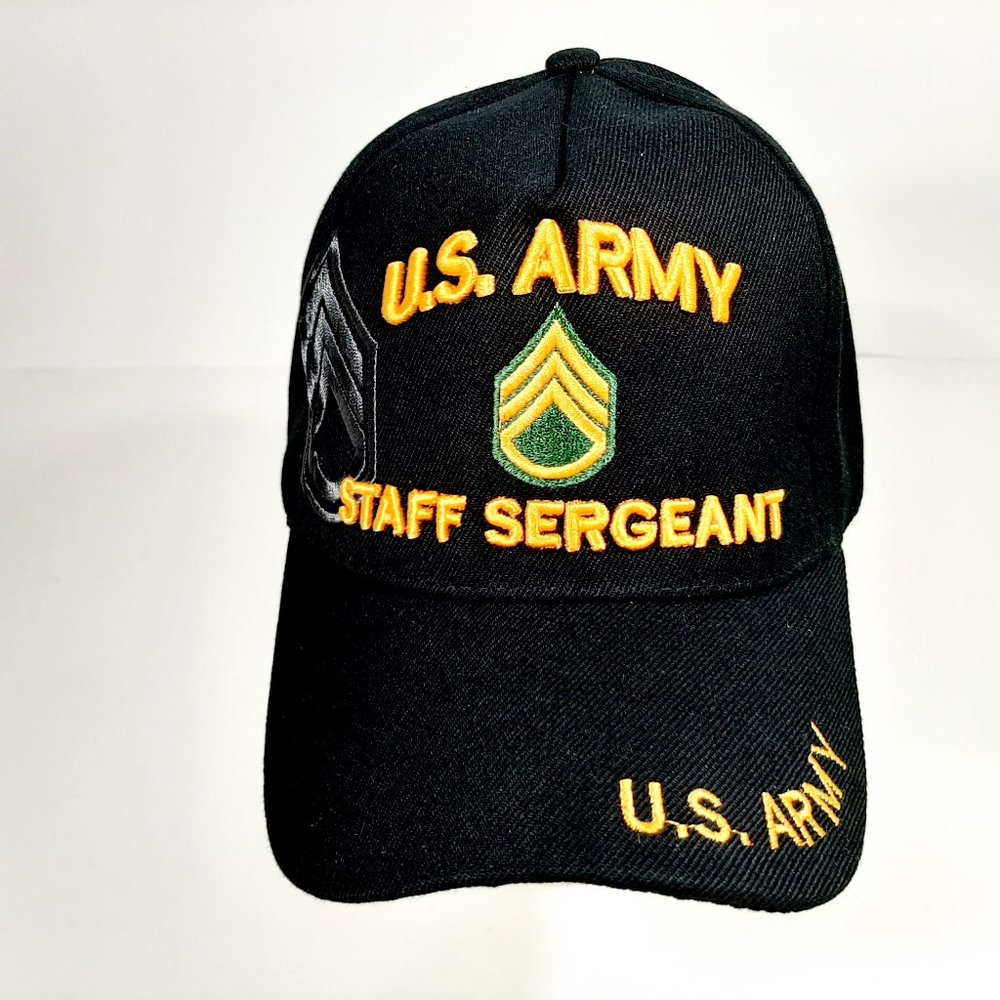 US Army Staff Sergeant Men's Ball Cap Hat Black Embroidered